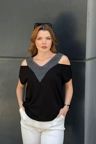 aytemas V-Cut Front and Back Glitter Blouse