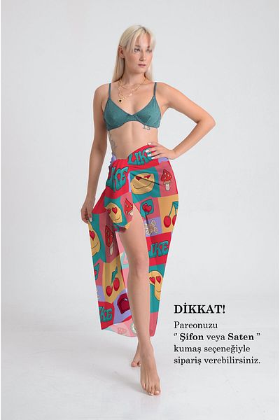 DESENİX Retro Pop Art Print Pareo - 100X145 cm - Silky Chiffon & Luxury Satin Fabric Option - Beach Dress