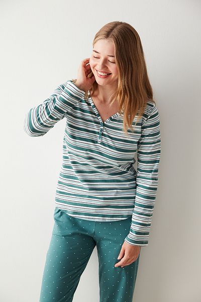 Penti Green Striped T-Shirt Pajama Top