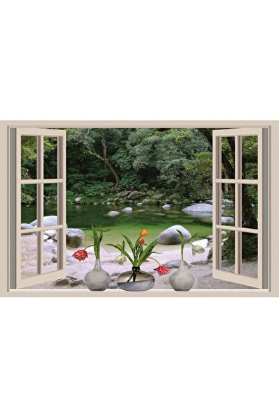 ve Tablou Canvas, Peisaj, Fereastra, Padure, Lac, 80 x 50 cm, Rama lemn, Mult...