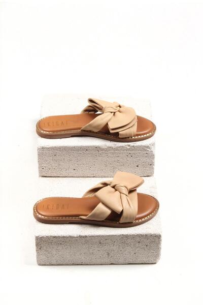 Deriderim Μπεζ Γνήσιο Δερμάτινο Σόλα Καφέ Μαλακό Γνήσιο Δέρμα Γυναικείες καλοκαιρινές παντόφλες