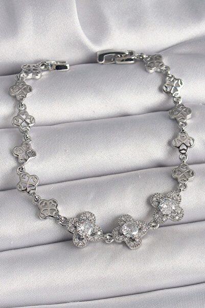 Clariss النحاس الفضة اللون الزركون حجر البرسيم نموذج سوار المرأة