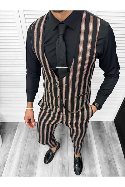 dehaine Men's suit, pants plus vest, black, B4061