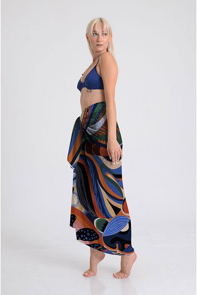 DESENİX Colorful Geometric Lines Pattern Pareo - 100X145 cm - Silky Chiffon & Luxury Satin Fabric Option