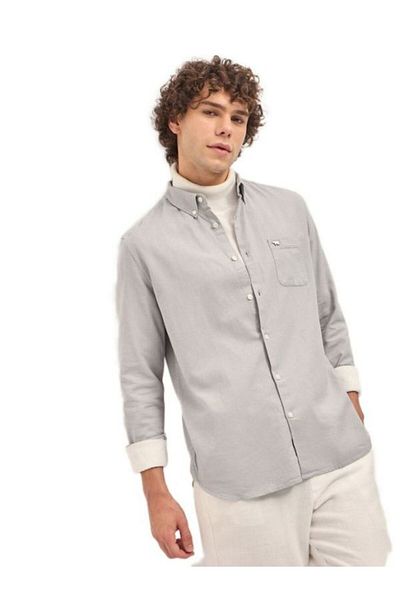 The Bear House Men's Grey Solid Slim Fit Casual Shirt For Every Occasion