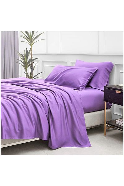 Kotonia Home Bed Sheet, 100% Cotton, Plain Color Ranforce, Lilac, 240 X 260 Cm