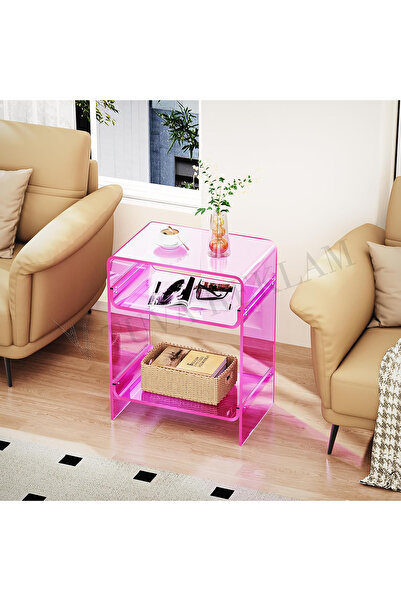 TUVA REKLAM ORBITA PLUS | İki Raflı Pleksi Yan Sehpa Komodin | Minimal & Prem...