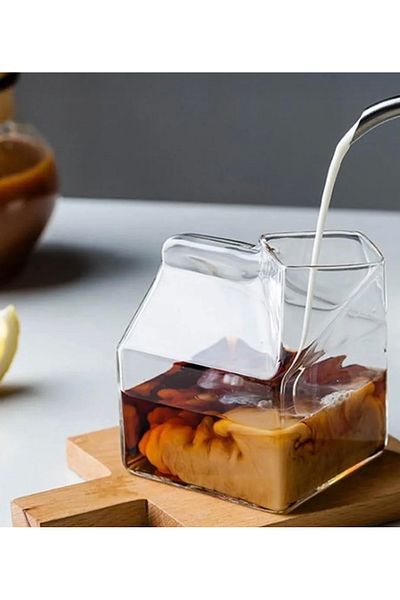 RADGX Milk Box, Milk Cup, Borosilicate Heat Resistant Milk Box Shaped Cup 350 ml
