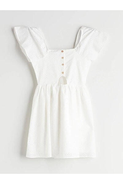 LC Waikiki LCW Kids Beyaz Kare Yaka Kız Çocuk Elbise