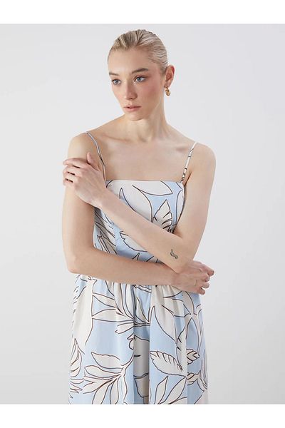 LC Waikiki Lcw Vision Blue Square Neck Floral Poplin Dress