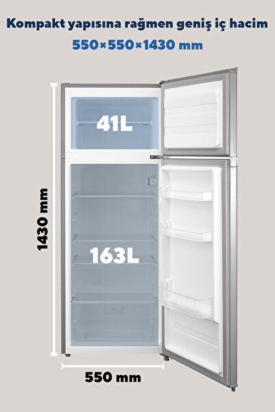 KUMTEL Silver Çift Kapılı Buzdolabı 204l Htmf-210sl