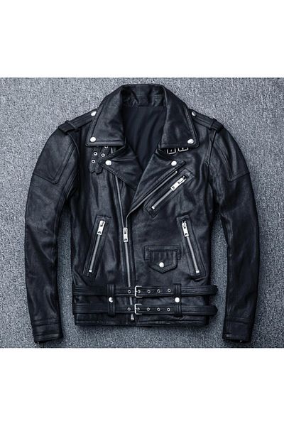 NYC GİYİM TEKSTİL Biker Genuine Leather Motorcycle Coat