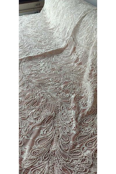 River Fabrics Guipure Fabric Palm Pattern Ecru