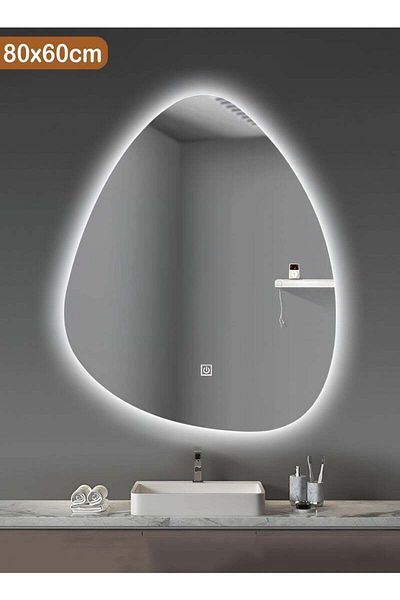 Taimi Irregular Touch Control Wall Mirror with 3 Colors LED Backlit for Bathroom and Bedroom 80x60cm