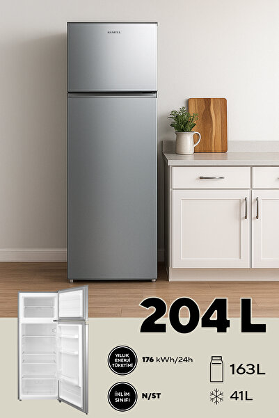 KUMTEL Silver Çift Kapılı Buzdolabı 204l Htmf-210sl
