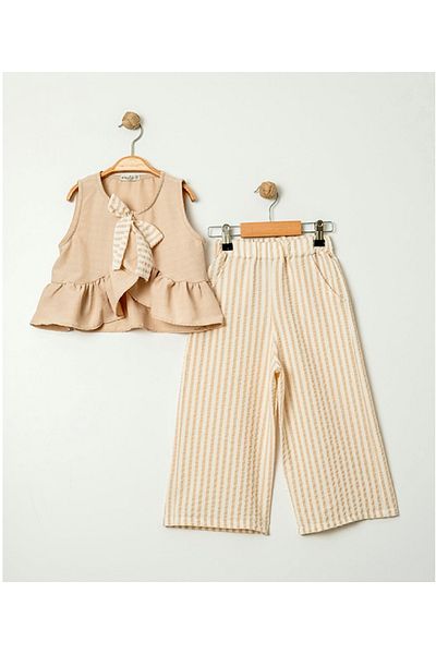 Kokosh kidss Girl's Bow Detailed Ruffle Pants Suit