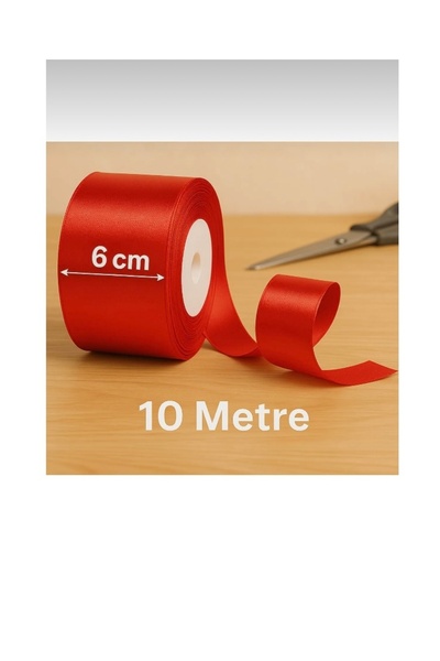 abnturk Yüksek Kaliteli 6cm 10 Metre Çift Taraflı Saten Kırmızı Kurdele