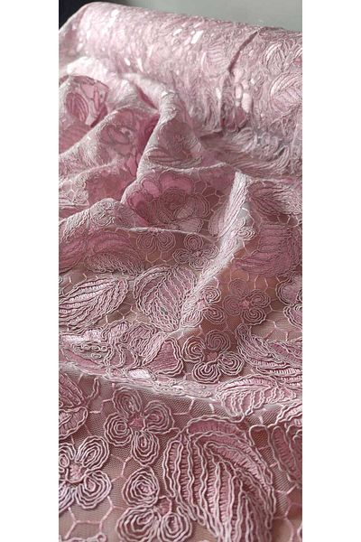 River Fabrics Guipure Fabric Leaf Pattern Pink