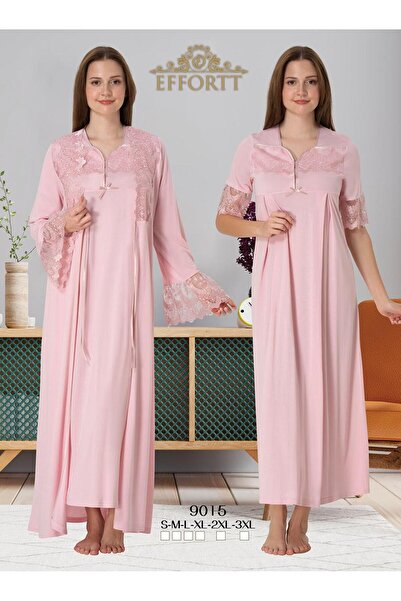 EM&FA TEKSTİL Hamile Lohusa Dantel Detaylı Sabahlık Gecelik Takımı