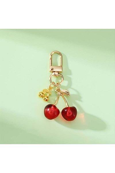 CEDAN Cherry & Heart Keychain - Cute Metal Bag Charm for Women, Perfect Birthday Gift
