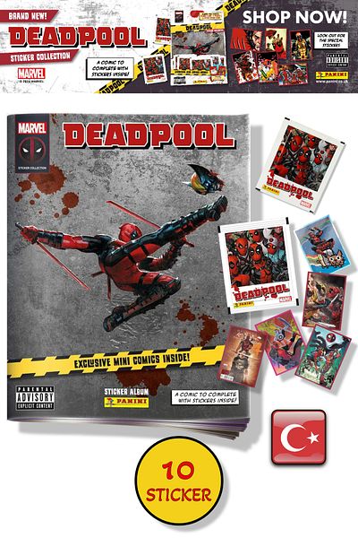 TOYFEST Marvel Deadpool Sticker Album + Special Mini Comic Book |   Panini Licensed Product (8 Sticker 2 Cards)