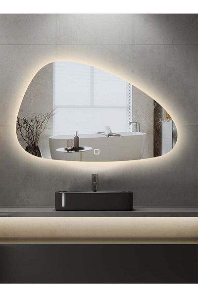 Taimi Set of 2 Irregular Mirrors Touch LED Backlight 3 Light Colors for Bathroom and Bedroom 80x60cm