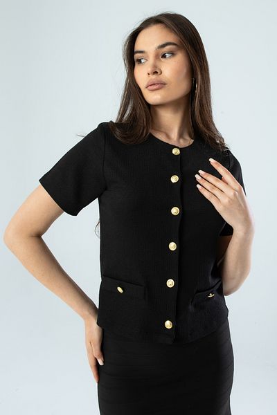 Space Fashion Black Pocket Detailed Jacket Look Wrapped Cardigan