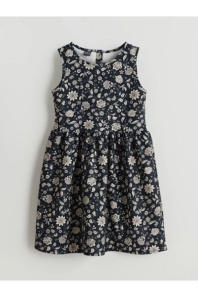 LC Waikiki Lcw Eco Black Crew Neck Floral Girl's Dress