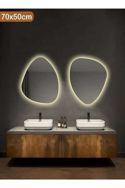 Taimi Set of 2 Irregular Mirrors Touch LED Backlight 3 Light Colors for Bathroom and Bedroom 70x50cm