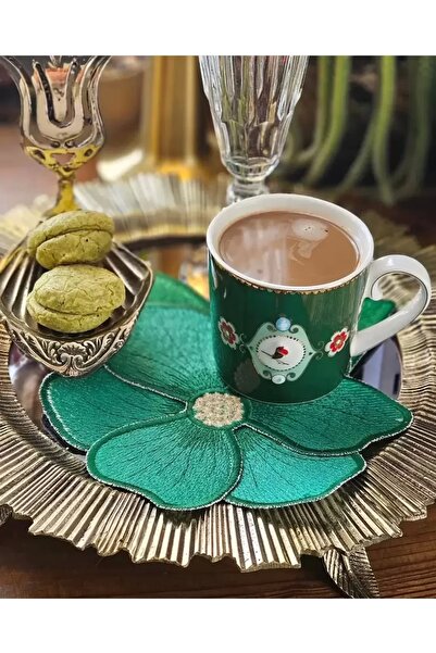 Agbtrend Yeşil Manolya Nakışlı Sunum ve Kokteyl Peçetesi