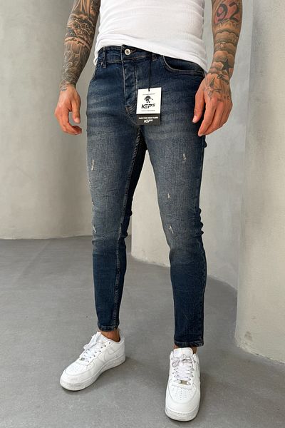 MADZEYMODA Slim Fit Slim Fit Lycra Denim Ύφασμα Σκισμένο Λεπτομερές Ανδρικό Μπλε Τζιν Παντελόνι KE-585