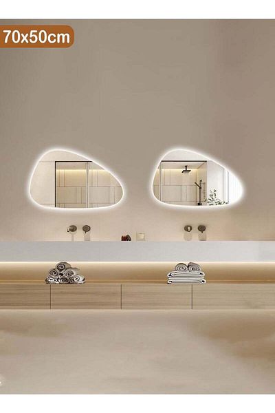 Taimi Set of 2 Irregular Mirrors Touch LED Backlight 3 Light Colors for Bathroom and Bedroom 70x50cm