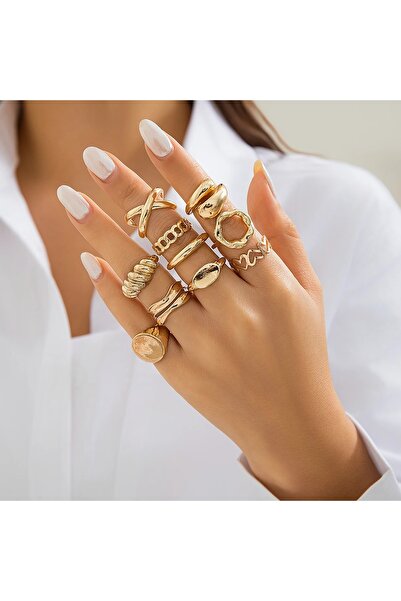 Girift Vintage طقم خواتم فيتا ذهبي 10 قطع