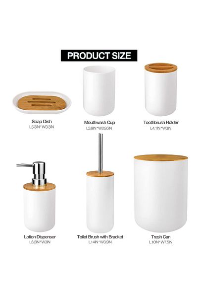 Mimelon 6-pcs Bathroom Accessory Set, Bathroom Set Includes Toothbrush Holder, Soap Dish, Toilet Brush