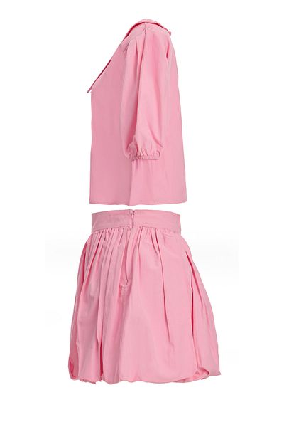 SEVİLEN Wide Collar Shirt and Mini Skirt Set