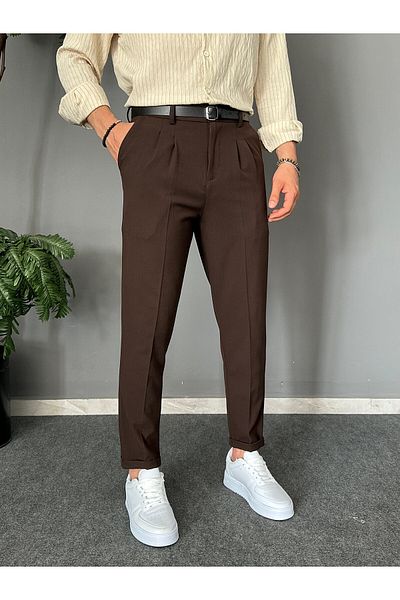THEMANN Belted Douple Leg Pleated Brown Italian Trousers