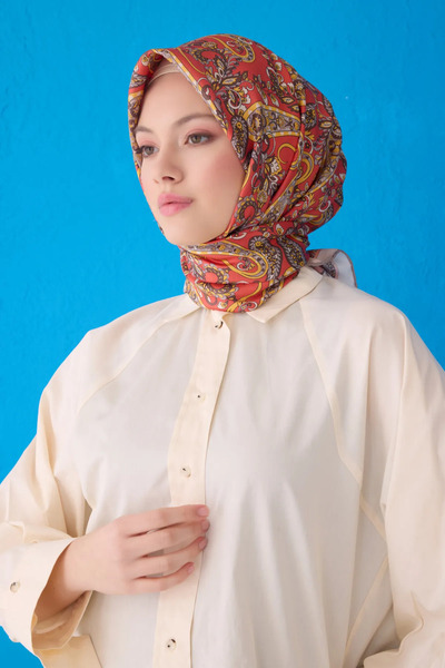 Belli Шарф з чистого шовку 4101D02 (Sura İpek) -0235 90 x 90 Візон - Квітка г...