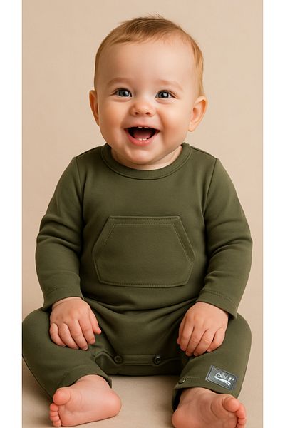 Calico Green Pique Baby Organic Romper