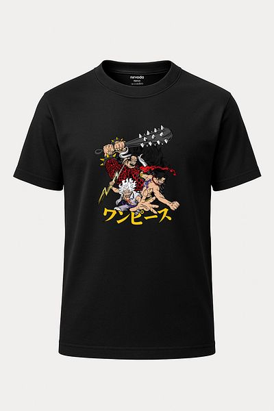 nirvoda تي شيرت One Piece Luffy Ace Kaido مطبوع للجنسين فضفاض برقبة دائرية