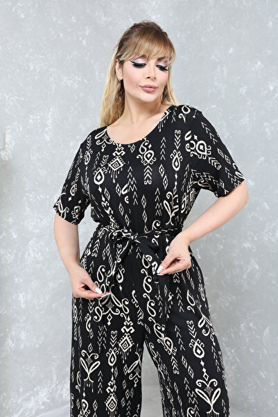 MJORA Large Size Comfortable Patterned Viscose Knitted Jumpsuit