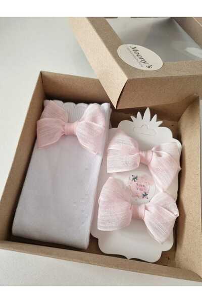 Moonys Socks Collection Комплект чорапи с панделки и фиба за коса за момичета