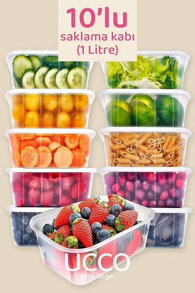 UCCO 10 Pcs 1000 ML Microwave - Refrigerator and Freezer Set, Leak Proof Storage Container 10-piece Organizer