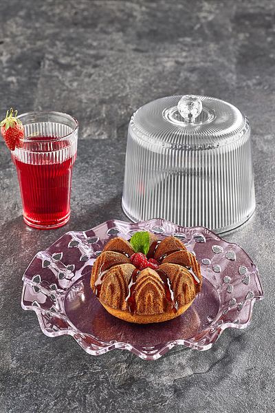 HSDemirci Acrylic Baroque Plum Color Cake Jar & Cake Storage Container & Stylish Presentation Organizer 26 cm