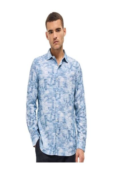 The Bear House Men's Blue Abstract Geometric Print Tailored Fit Formal Shirt ...