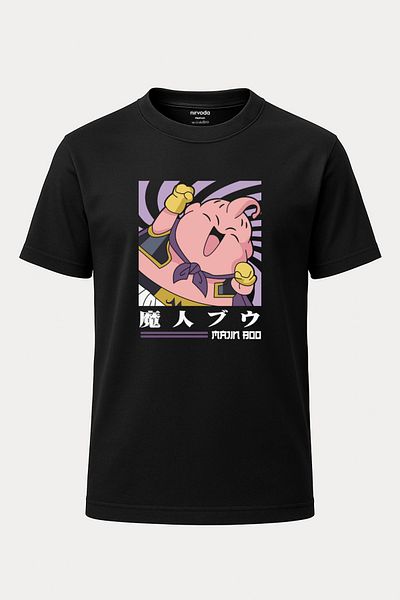 nirvoda Tricou negru unisex cu imprimeu Dragon Ball Majin Boo - Decolteu, Loose Fit