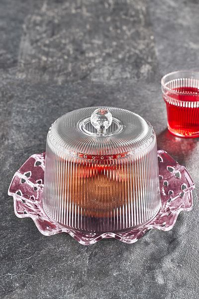 HSDemirci Acrylic Baroque Plum Color Cake Jar & Cake Storage Container & Stylish Presentation Organizer 26 cm