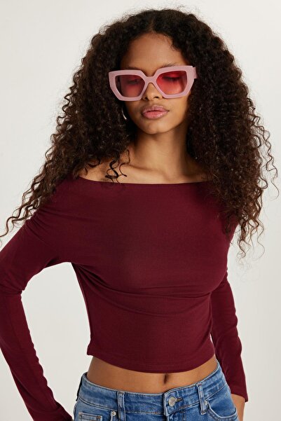 Tudors Women's Slim Fit Slim Fit Boat Neck Viscose Burgundy Blouse