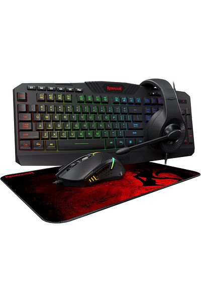 REDRAGON Gaming Mouse with Backlighting, Gaming Keyboard, L-shaped Soundbar, Headphones with Microphone Combo