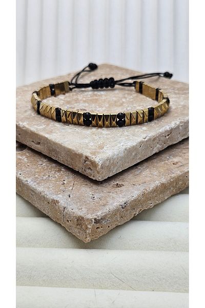 AURA Hematite Stone Natural Stone Men's Bracelet Gold