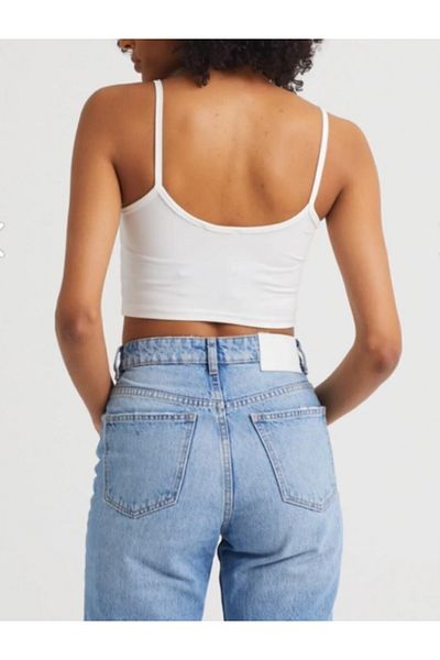Pelna Trend Model Women's Scuba Fabric White Rope Strap Crop